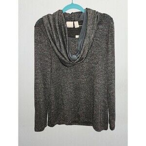 Chico's Metallic Shine Knit Removable Cowl Top Soapstone New Sz 0